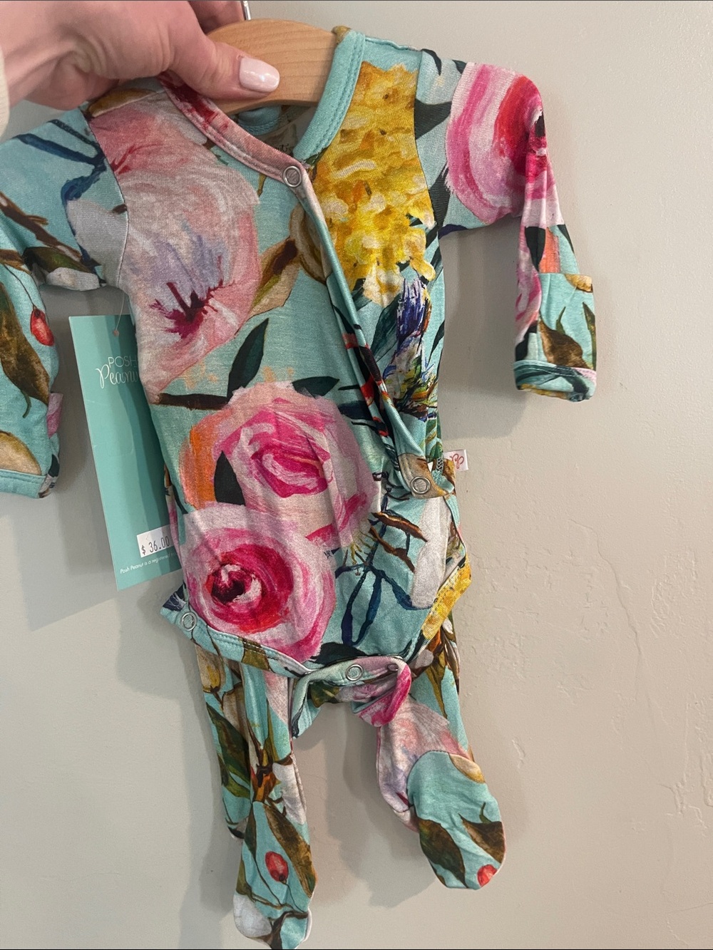 Posh Peanut Floral Printed Footed Kimono Pajama in Teal, Pink, Yellow